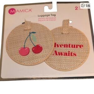 Miamica Straw Luggage Tag Set with Cherry Design
